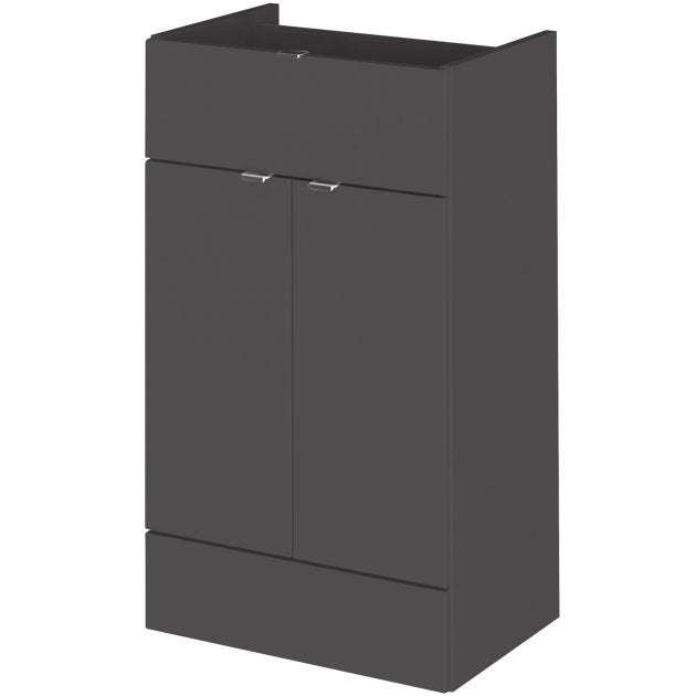 Hudson Reed Fusion modern 500mm wide gloss grey bathroom base unit with soft-close doors and moisture-resistant MDF construction