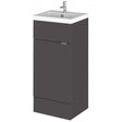 Hudson Reed Fusion floor standing bathroom vanity unit in gloss grey with rectangular ceramic basin and 400mm width