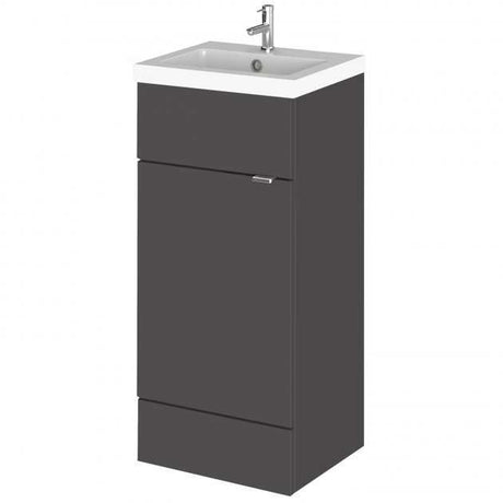 Hudson Reed Fusion floor standing bathroom vanity unit in gloss grey with rectangular ceramic basin and 400mm width