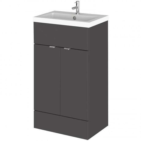 Hudson Reed Fusion gloss grey floor standing vanity unit with integrated rectangular basin and 500mm width