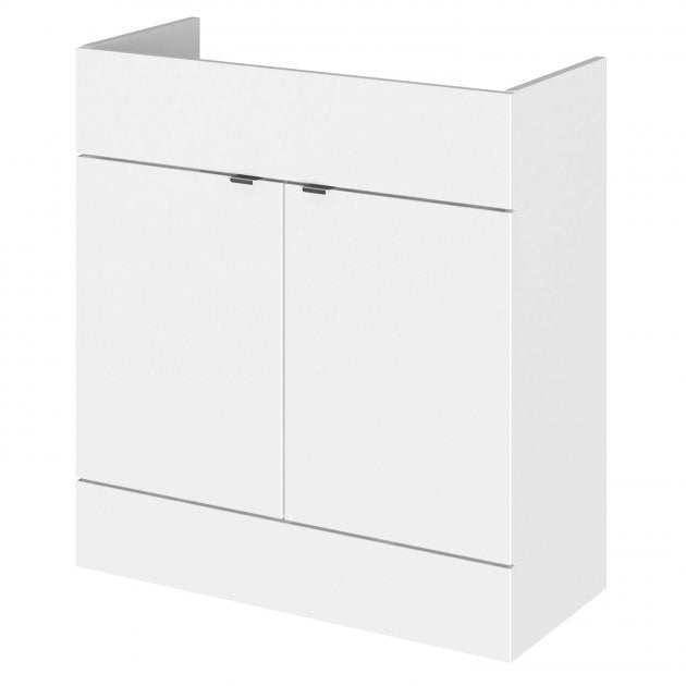 Hudson Reed Fusion modern 800mm wide gloss white bathroom vanity unit with double doors and storage.