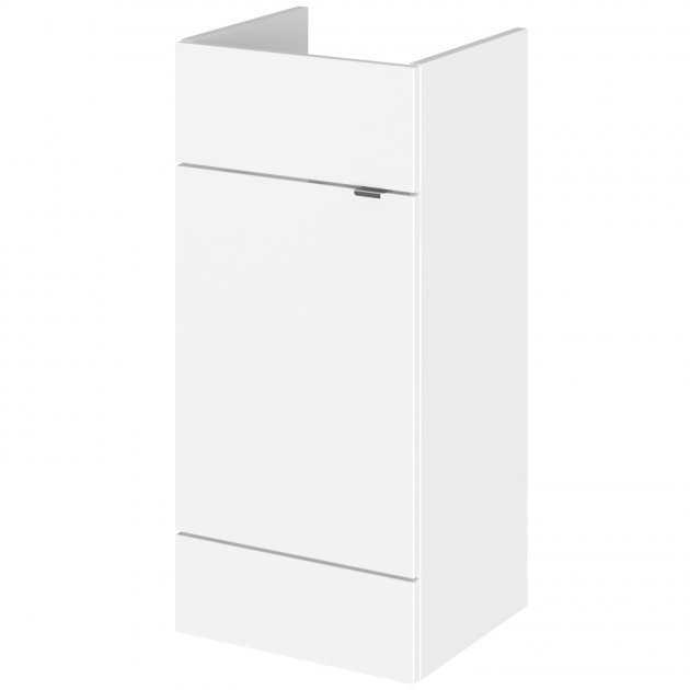 Hudson Reed Fusion modern floor vanity unit 400mm wide in gloss white with compact design and storage cabinet