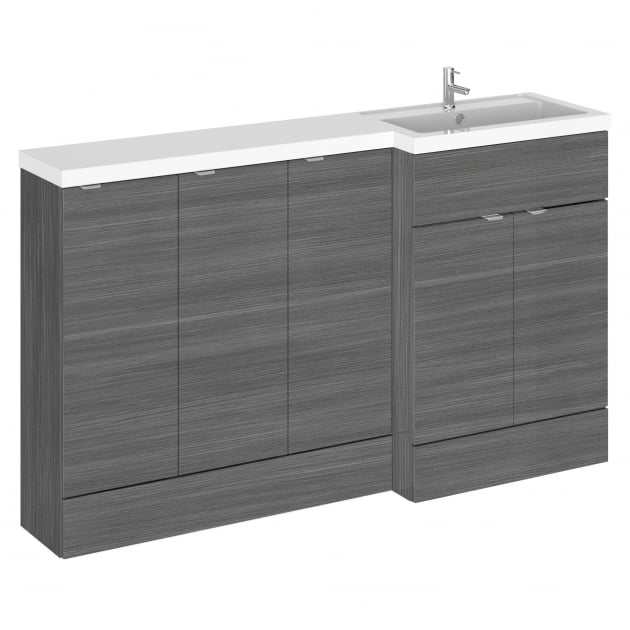 Hudson Reed Fusion RH 5-Doors bathroom combination unit in brown grey Avola with 300mm base units and integrated sink.