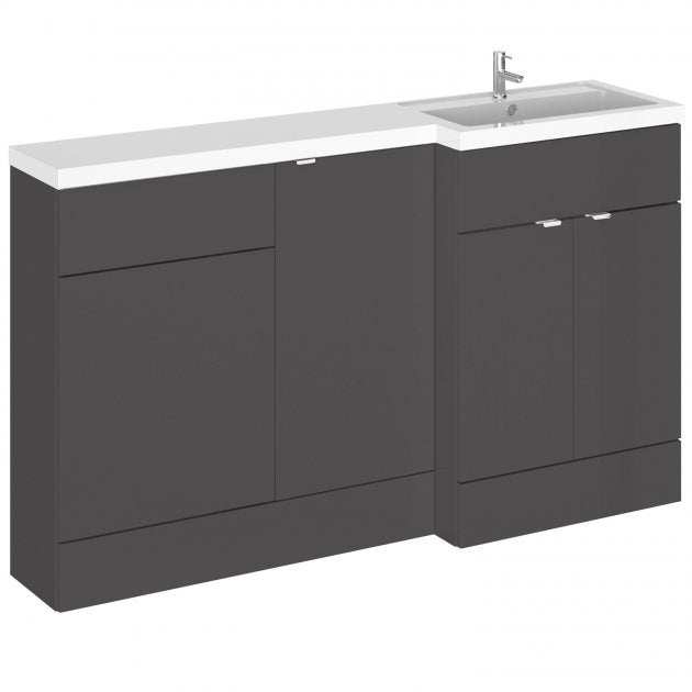 Hudson Reed Fusion modern gloss grey bathroom combination unit with integrated basin and vanity, 1500mm wide, right-hand configuration.