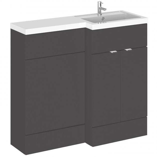 Hudson Reed Fusion modern 1000mm wide gloss grey WC unit with right-hand sink and storage cabinets