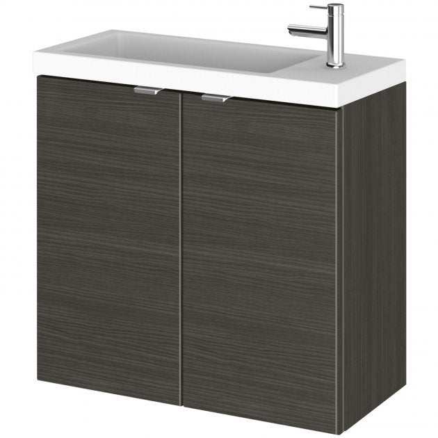 Hudson Reed Fusion wall hung 600mm wide 2-door vanity unit with compact basin in Hacienda black finish