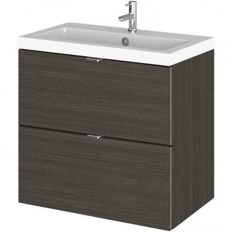 Hudson Reed Fusion wall hung 2-drawer bathroom vanity unit with 600mm wide rectangular basin in Hacienda Black finish
