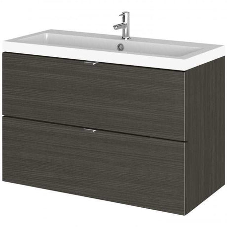 Hudson Reed Fusion 800mm wide wall hung vanity unit with two drawers and rectangular basin in Hacienda black finish