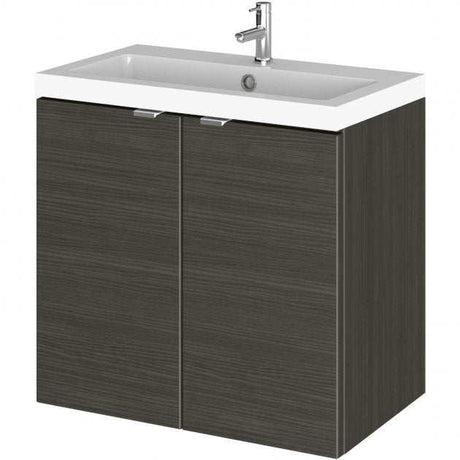 Hudson Reed Fusion Wall Hung 600mm wide black 2-door vanity unit with integrated white basin and chrome faucet