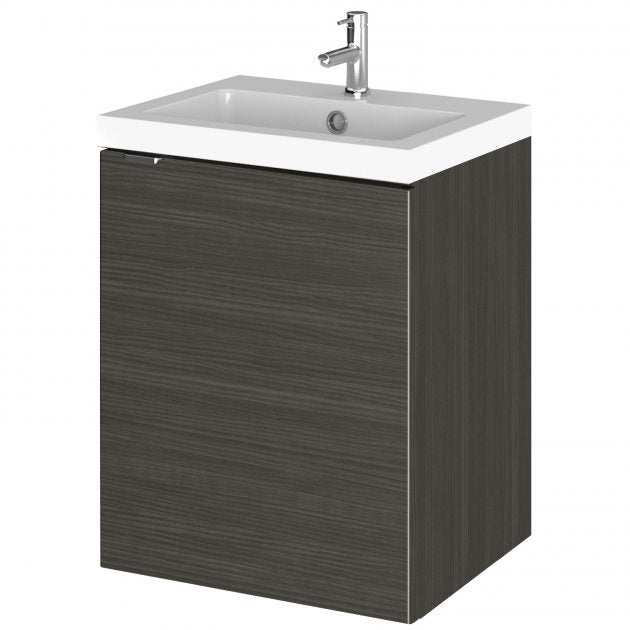 Hudson Reed Fusion wall hung vanity unit with basin in Hacienda Black, 400mm wide, modern bathroom storage and space-saving design