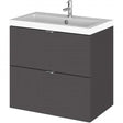 Hudson Reed Fusion 600mm wide wall hung bathroom vanity unit with gloss grey finish and ceramic basin