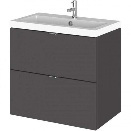 Hudson Reed Fusion 600mm wide wall hung bathroom vanity unit with gloss grey finish and ceramic basin