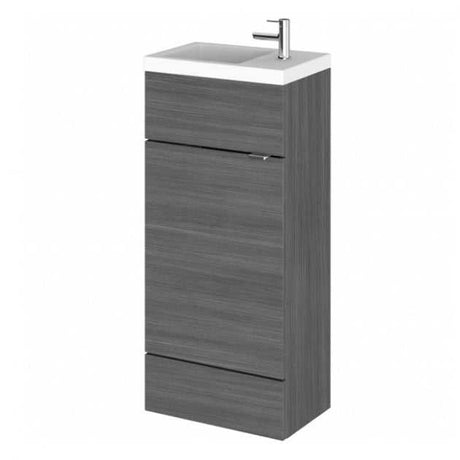 Hudson Reed Fusion compact bathroom vanity unit with basin in Brown Grey Avola finish, 400mm wide, MDF construction