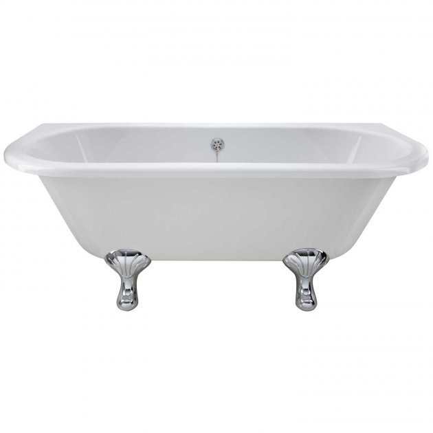 Hudson Reed Kenton back to wall double ended freestanding bath with chrome corbel legs in white, 1700mm x 750mm.