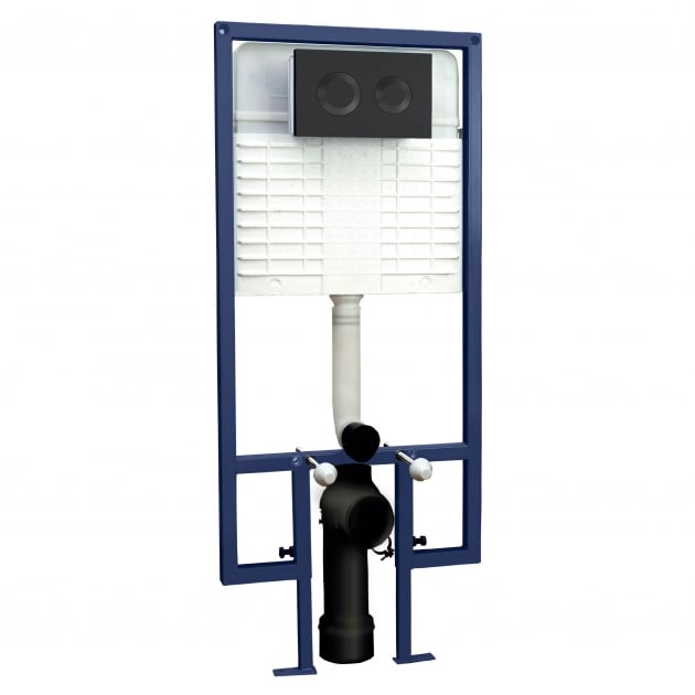 Hudson Reed Wall Hung Toilet Frame with Dual Flush Concealed Cistern Round Plate - Matt Black - XTY409R - TAP 'N' SHOWER