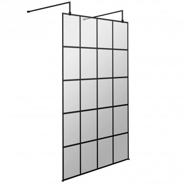 Hudson Reed 1100mm wide wet room screen with 8mm toughened glass and black support arms and feet frame effect design