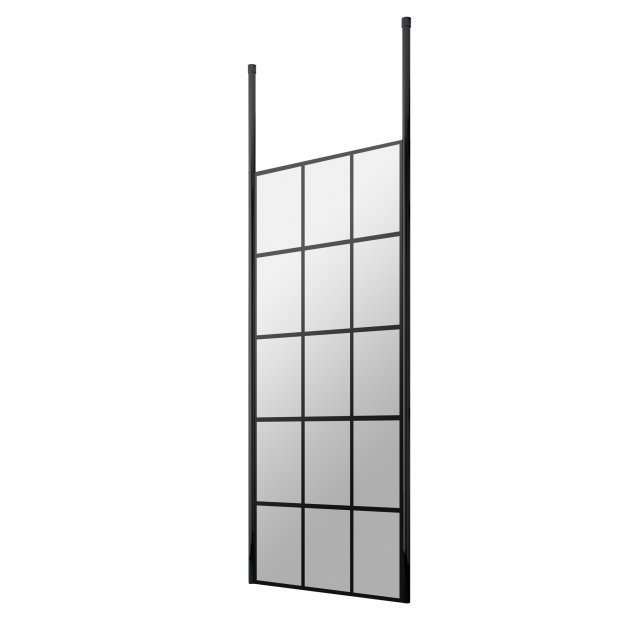 Hudson Reed Ceiling Post Frame Effect Wet Room Screen 760mm wide with 8mm toughened glass and black grid frame design