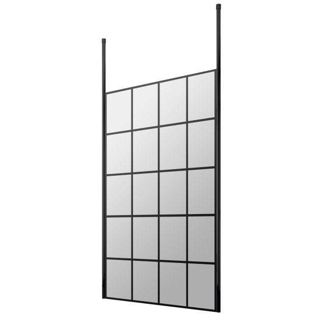 Hudson Reed Ceiling Post Frame wet room screen 1000mm wide with 8mm toughened glass and black grid design