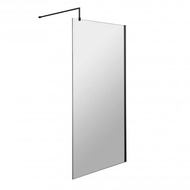 Hudson Reed Black Support Bar wet room screen 900mm wide with 8mm clear toughened glass and matt black frame