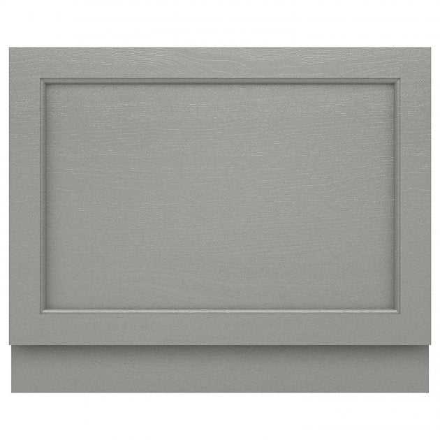 Hudson Reed Old London traditional bath end panel in storm grey, 560mm high by 680mm wide, solid wood and veneer construction
