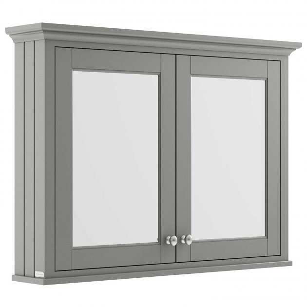 Hudson Reed Old London traditional mirrored bathroom cabinet in storm grey wooden frame with two doors and storage space, 1050mm wide