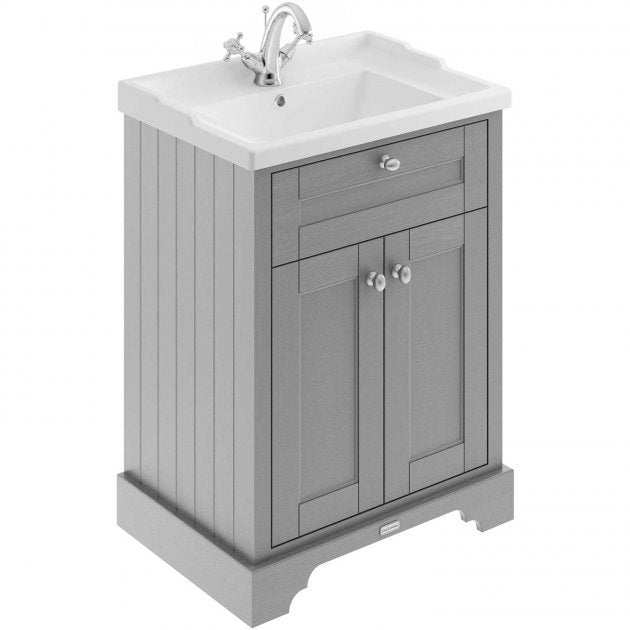 Hudson Reed Old London traditional floor standing vanity unit in storm grey with 1TH basin and 600mm width