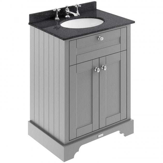 Hudson Reed Old London Traditional floor standing vanity unit in storm grey with black marble top basin and soft closing doors