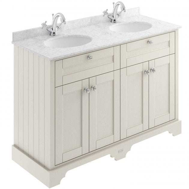 Old London Traditional Floor Standing Vanity Unit with double grey marble basin and Timeless Sand finish