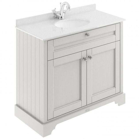 Hudson Reed Old London traditional floor standing vanity unit with white marble top basin and timeless sand finish