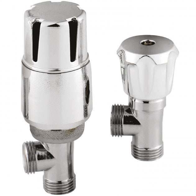 Hudson Reed Angled Thermostatic Bi-Directional Lockshield  Radiator Valves Pair - Chrome - HT326