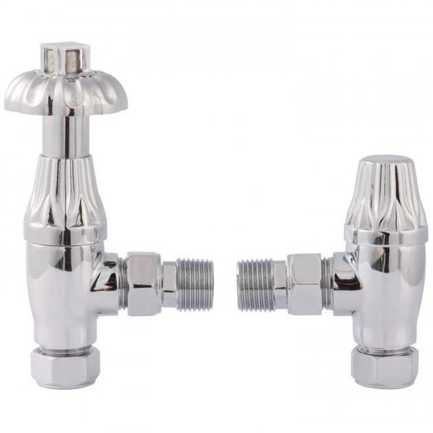 Hudson Reed Traditional Angled Thermostatic Lockshield Radiator Valves Pair - Chrome - RV007 - TAP 'N' SHOWER
