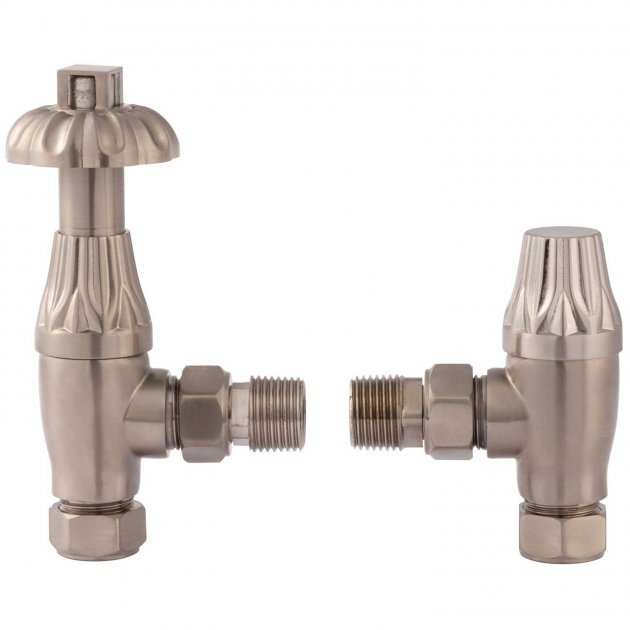 Hudson Reed Traditional Angled Thermostatic Lockshield Radiator Valves Pair - Satin Nickel - RV009