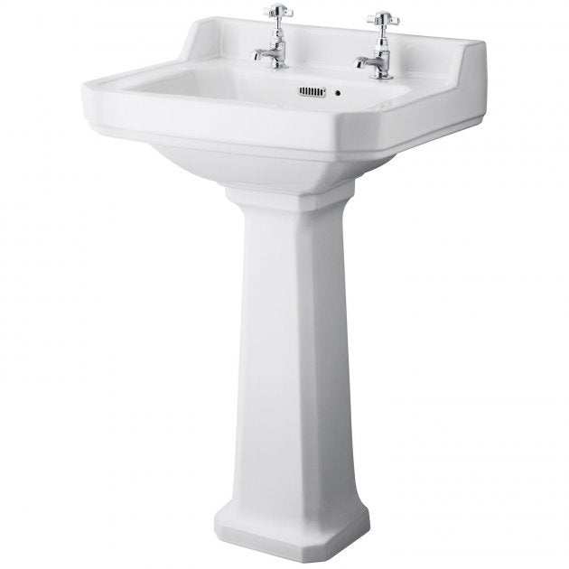 Hudson Reed Richmond 2 Tap Hole Basin with Full Pedestal 560mm Wide -