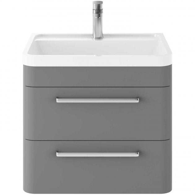 Hudson Reed Solar Vanity Unit in cool grey with integrated white basin, wall-mounted modern bathroom storage unit, 600mm wide