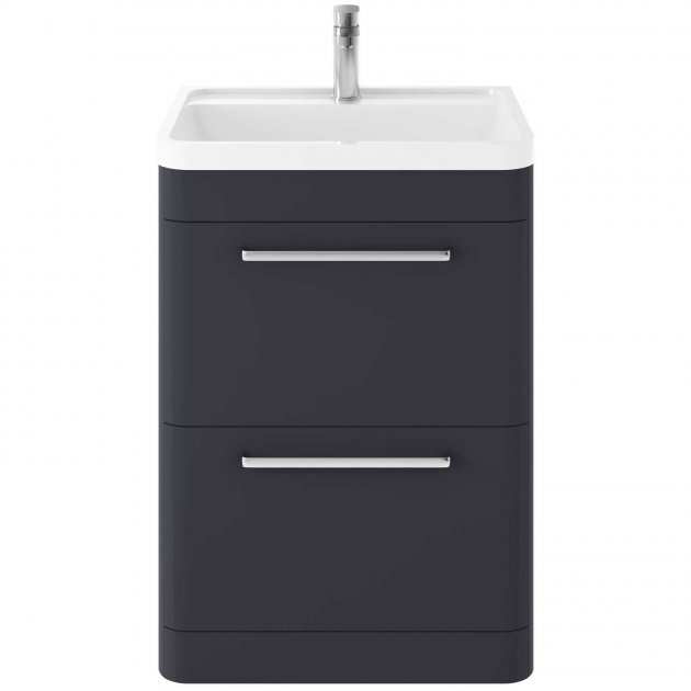 Hudson Reed indigo blue 600mm wide modern floor-standing bathroom vanity unit with basin and storage drawers