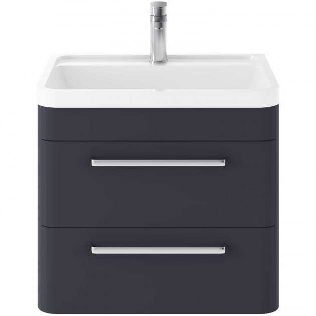 Hudson Reed Solar Vanity wall hung modern indigo blue bathroom unit with built-in white basin and two drawer storage