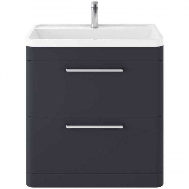 Hudson Reed Solar 800mm wide indigo blue floor standing modern vanity unit with white basin and storage drawers