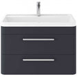 Hudson Reed Solar modern indigo blue wall hung vanity unit with 800mm white basin and two drawers