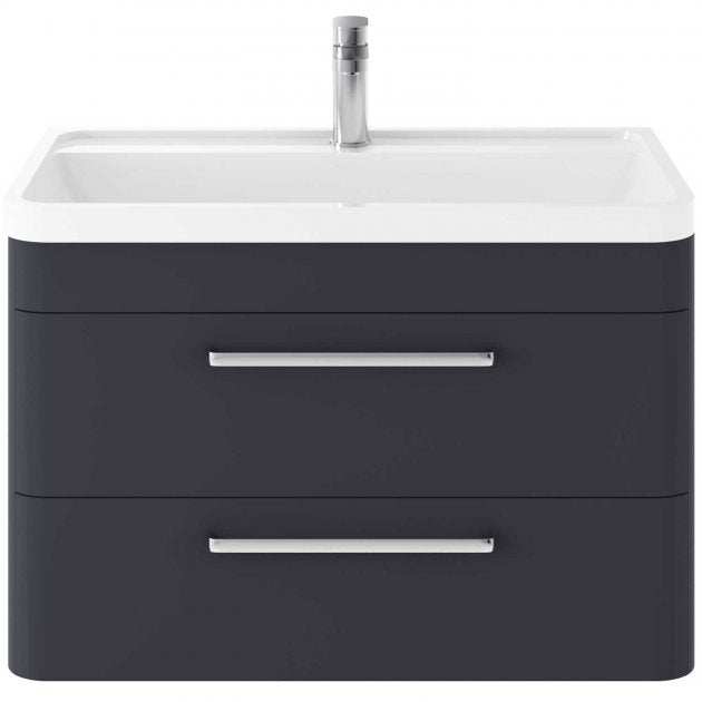 Hudson Reed Solar modern indigo blue wall hung vanity unit with 800mm white basin and two drawers