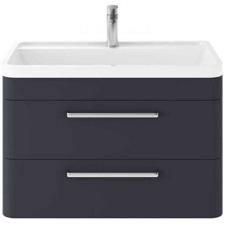 Hudson Reed Solar modern indigo blue wall hung vanity unit with 800mm white basin and two drawers