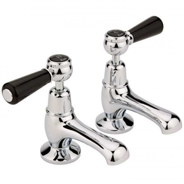 Hudson Reed Topaz Dome Collar Black Lever Basin Taps - BC401DL