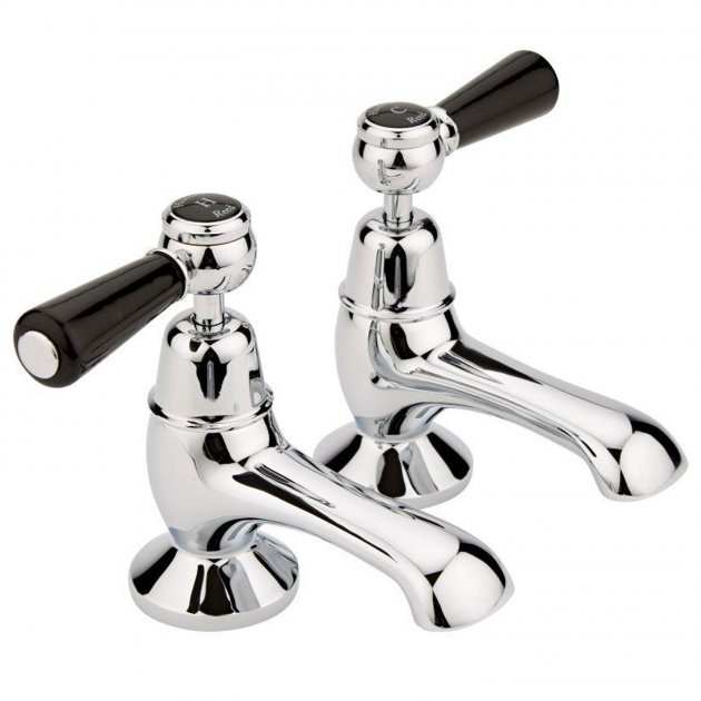 Hudson Reed Topaz Black Dome Collar Lever Bath Taps - Chrome - BC402DL