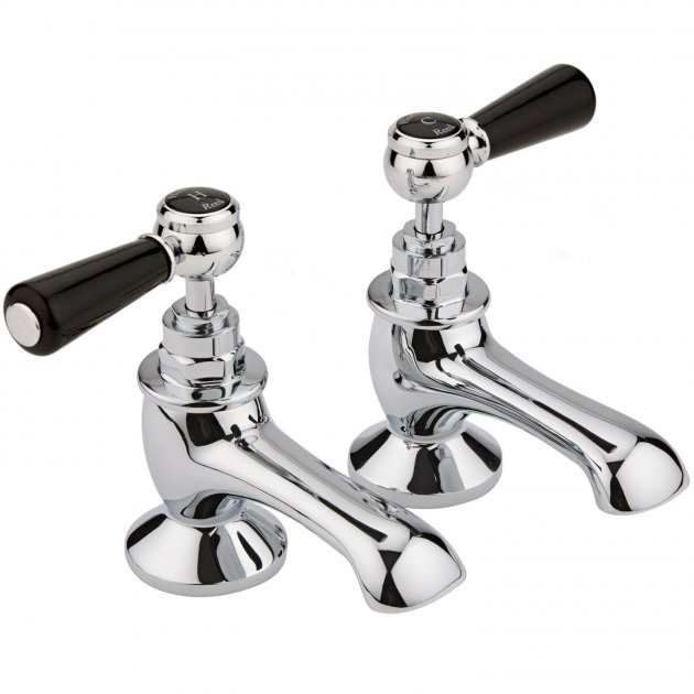 Hudson Reed Topaz Hexagonal Collar Black Lever Bath Tap - Chrome - BC4