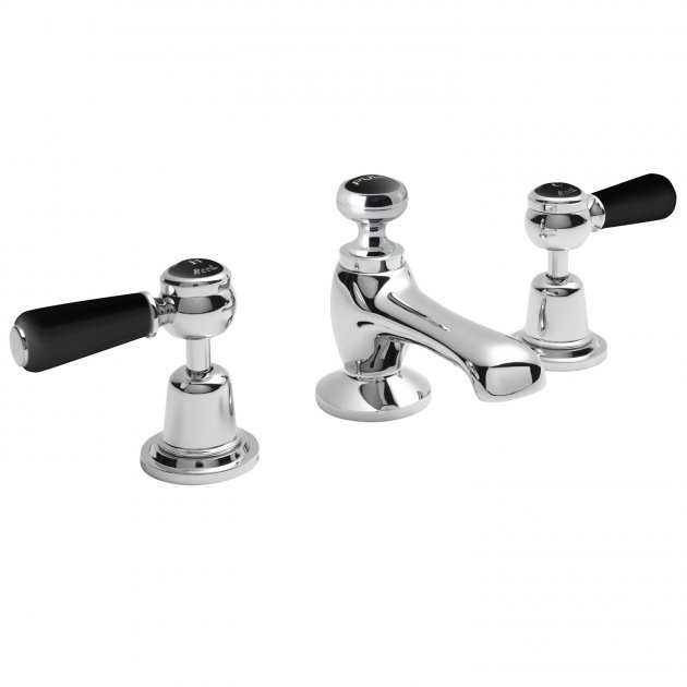 Hudson Reed Topaz Black Lever 3-Hole Dome Collar Basin Mixer Tap with