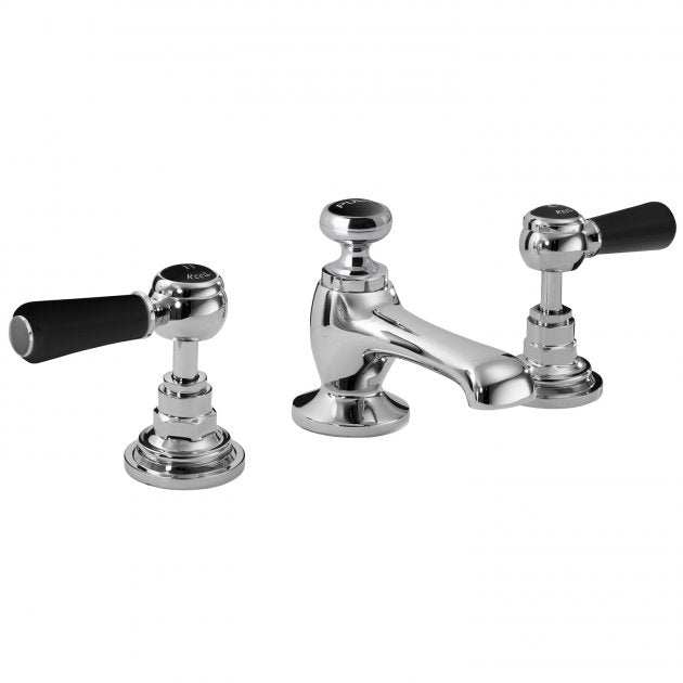 Hudson Reed Topaz Black Lever 3-Hole Hexagonal Collar Basin Mixer Tap