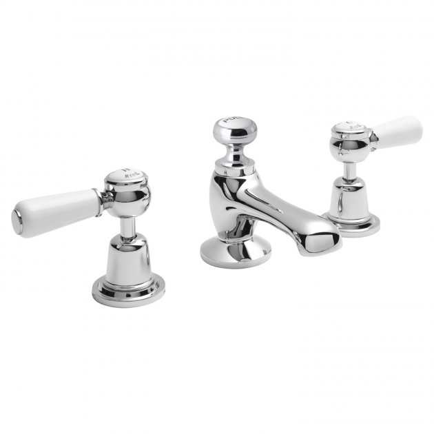 Hudson Reed Topaz Lever Deck Mounted 3-Hole Basin Mixer Tap with Pop U