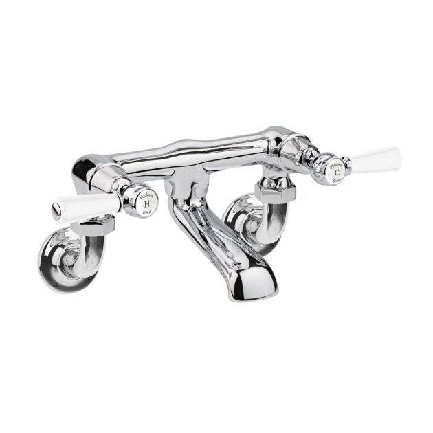 Hudson Reed chrome wall mounted bath filler tap with white topaz lever handles