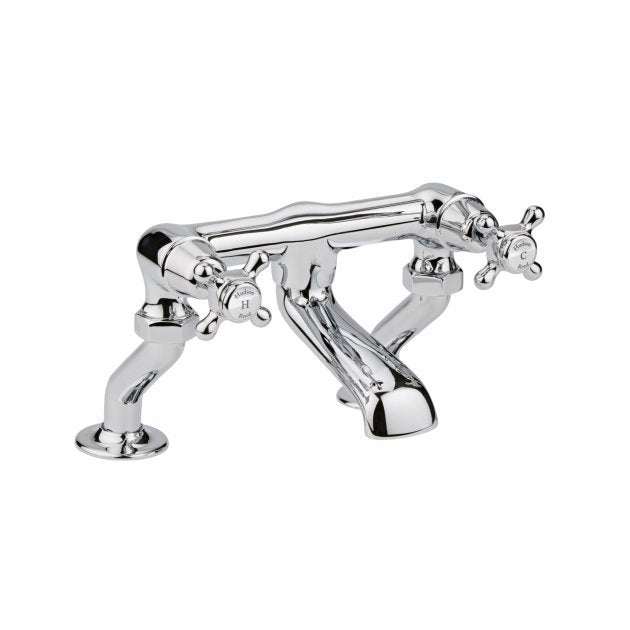 Hudson Reed Pillar Mounted White Topaz Crosshead Bath Filler Tap - Chrome/White - BC303DXWM