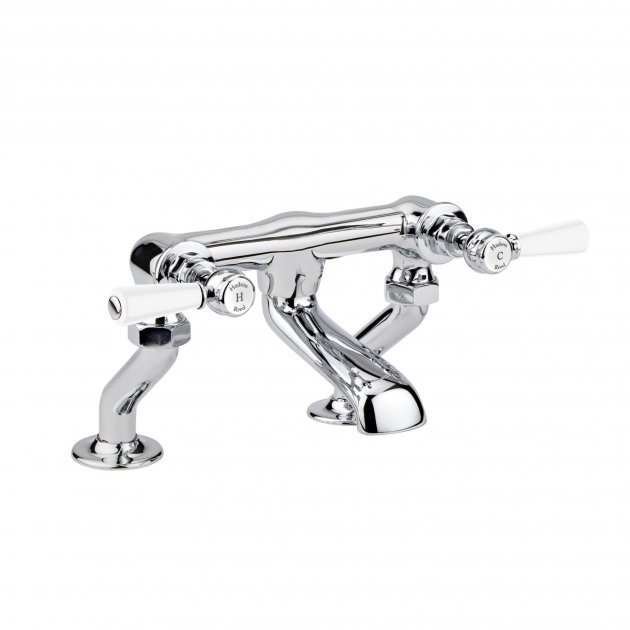 Hudson Reed Pillar Mounted White Topaz Lever Bath Filler Tap - Chrome/White - BC303HL