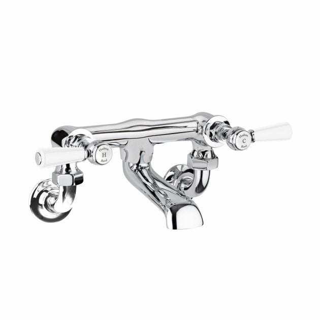 Hudson Reed Wall Mounted White Topaz Lever Bath Filler Tap - Chrome/White - BC303HLWM